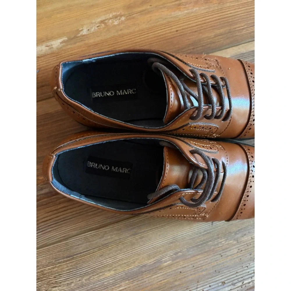 Bruno Marc Kids Prince_K1 Tan Brogue Cap Toe Oxford Dress Shoes Size 4